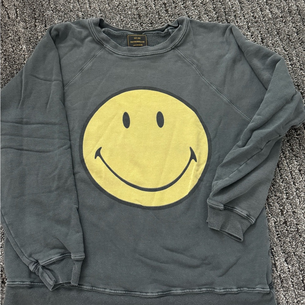 Women's Gray Smiley Face Sweater